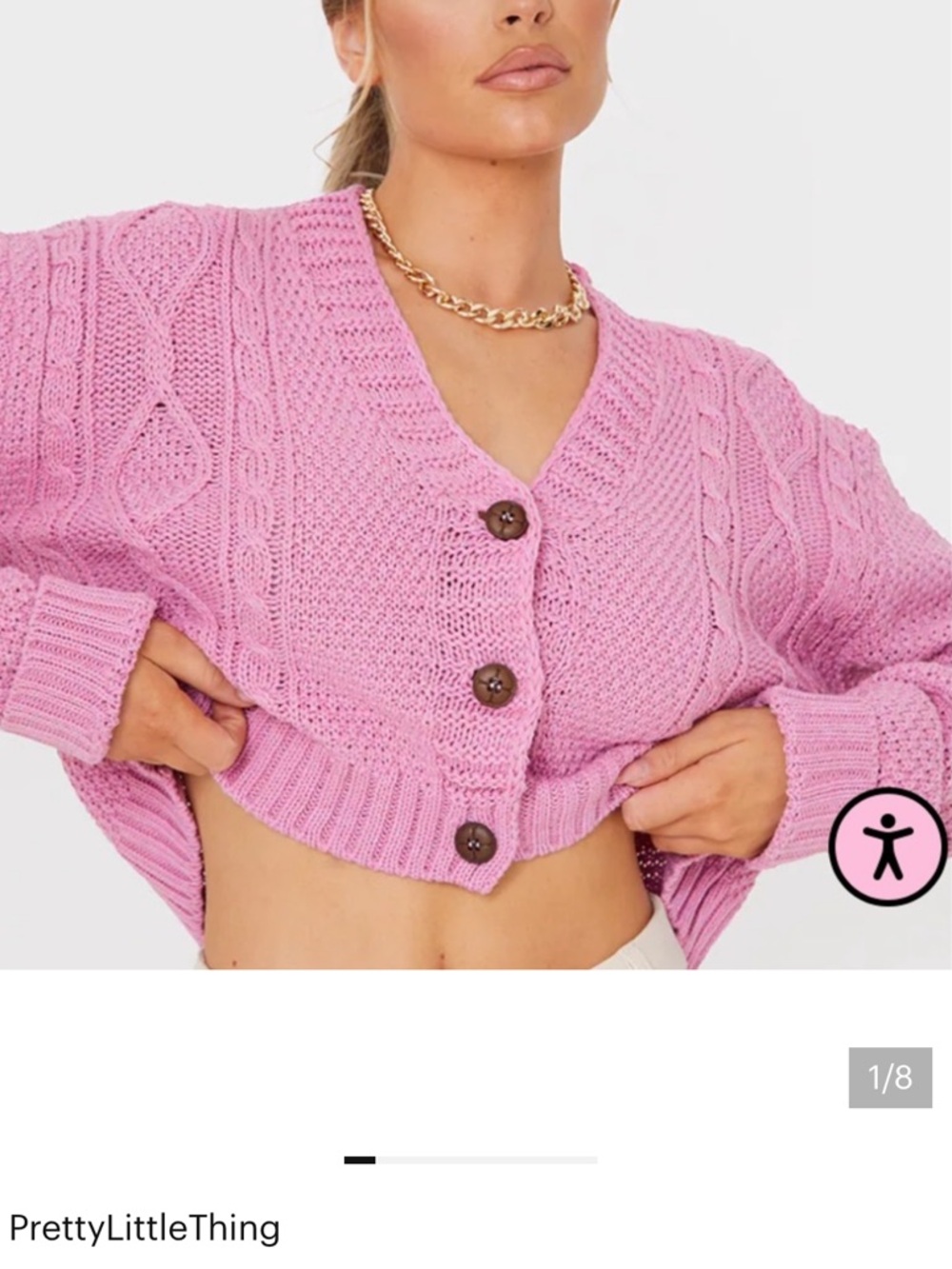 PrettyLittleThing Bubblegum Pink Cable Knit Cropped Cardigan